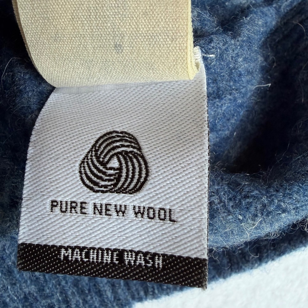 Woolovers 100% Lambswool Blue Henley Sweater Women Medium Cable Knit Pointelle - Picture 7 of 10